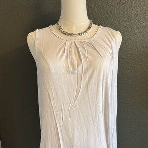 Soft Cotton flowy White Sleeveless Top with pearl button